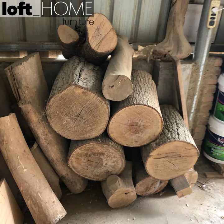 Rustic wood side table timber in panoramic view.