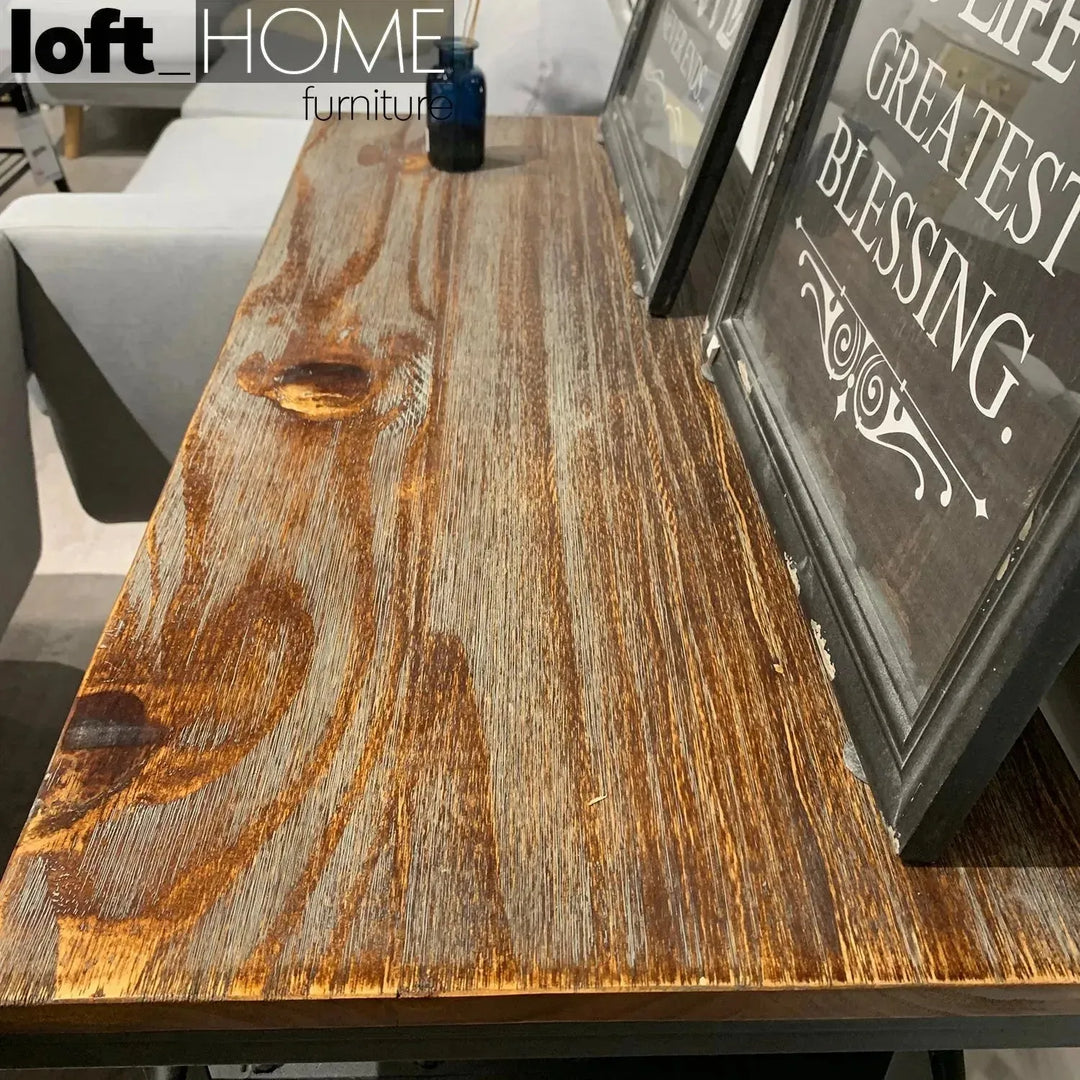 Industrial wood side table trolley detail 6.