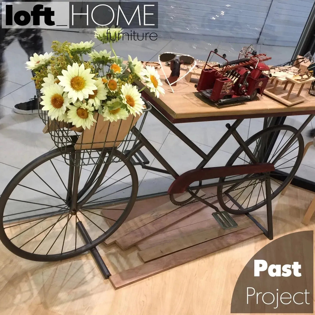 Industrial wood study table bicycle color swatches.