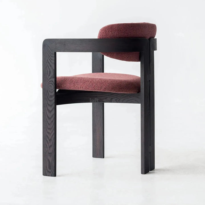 Japandi boucle fabric/leather dining chair semi circle in real life style.