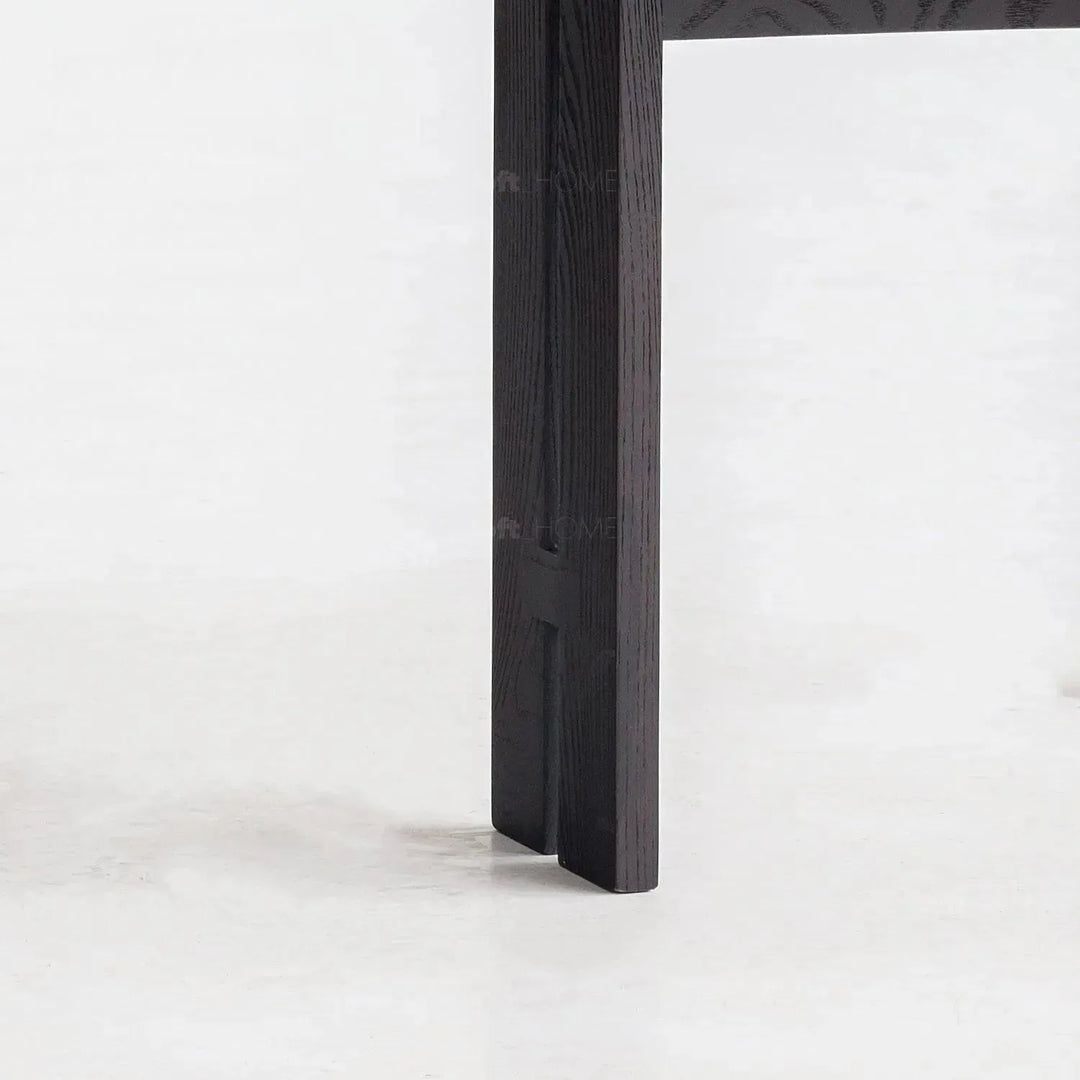 Japandi boucle fabric/leather dining chair semi circle layered structure.