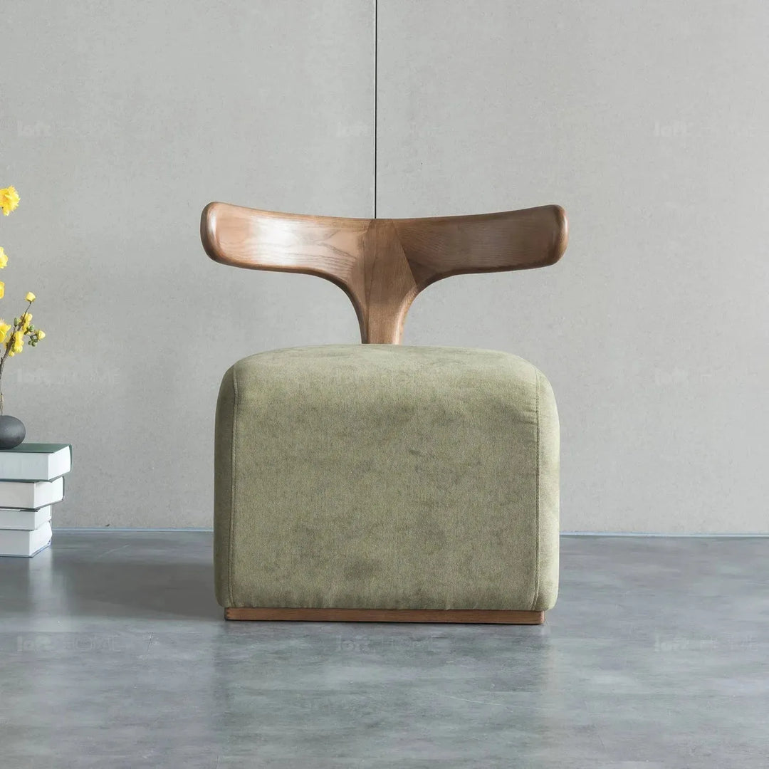 Japandi boucle fabric ottoman moby dick color swatches.