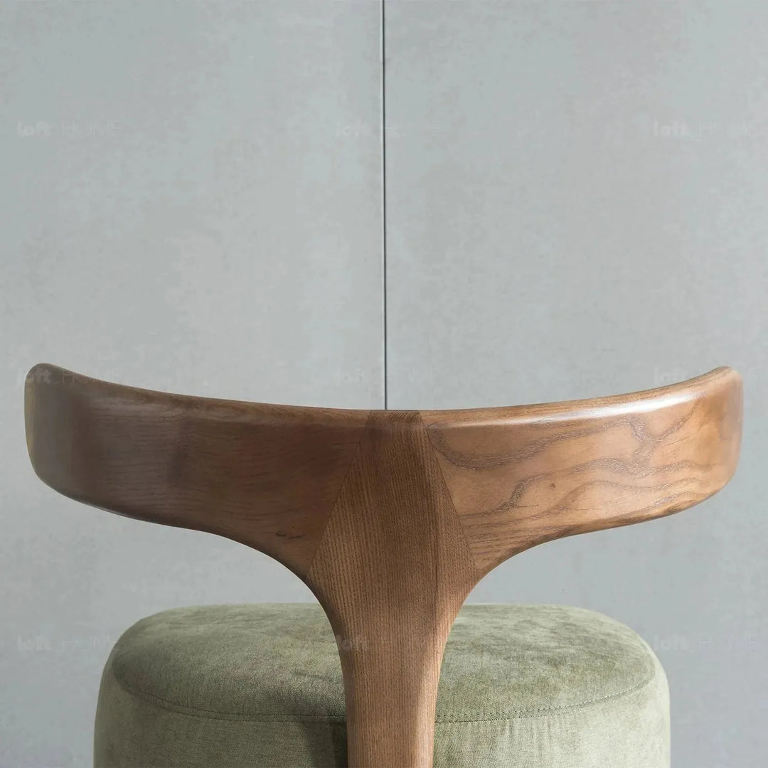 Japandi boucle fabric ottoman moby dick in close up details.