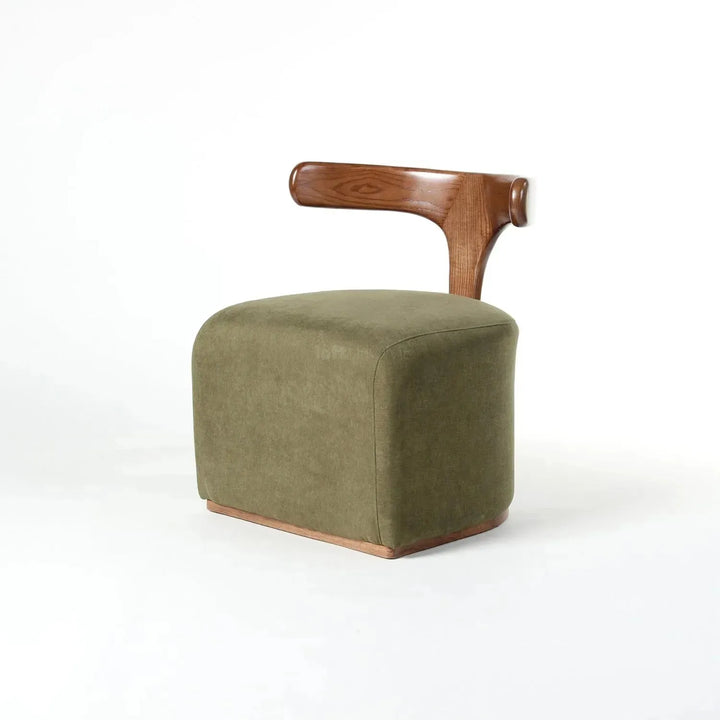 Japandi boucle fabric ottoman moby dick in still life.