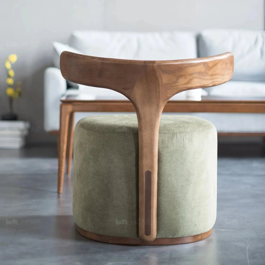 Japandi boucle fabric ottoman moby dick in real life style.