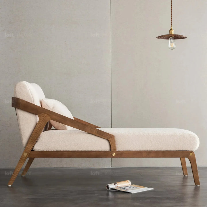 Japandi boucle fabric sofa chaise contemporaty in real life style.