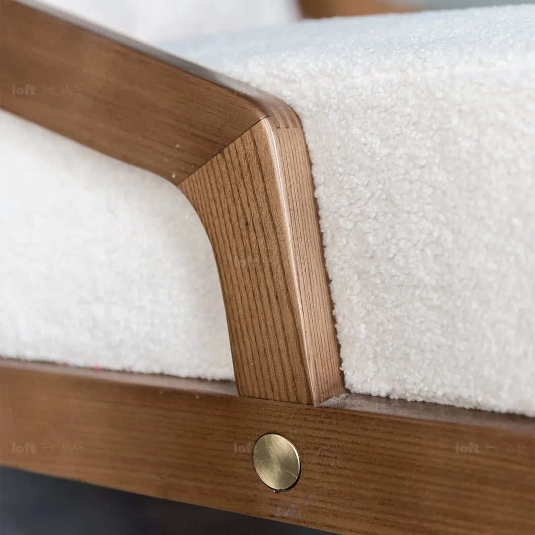 Japandi boucle fabric sofa chaise contemporaty with context.