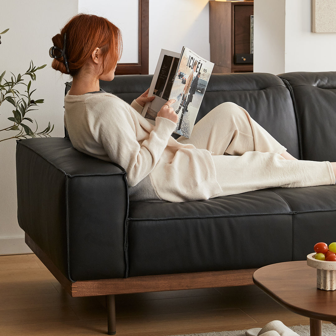 Japandi genuine leather 1 seater sofa river primary product view.