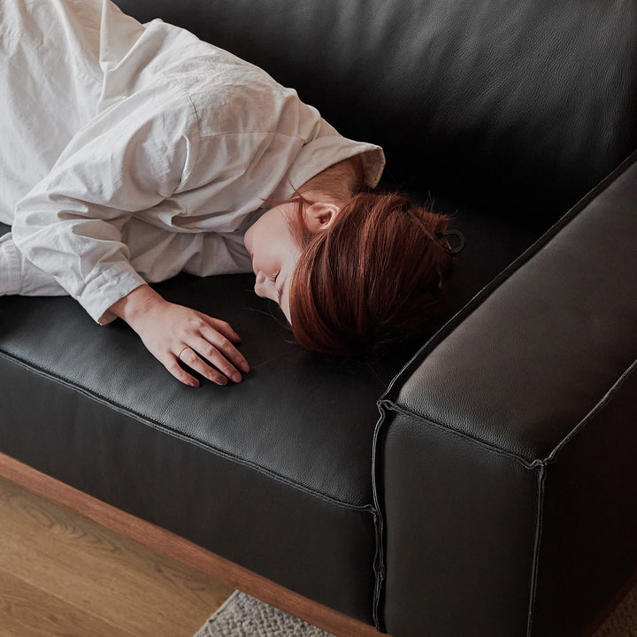 Japandi genuine leather 1 seater sofa river material variants.