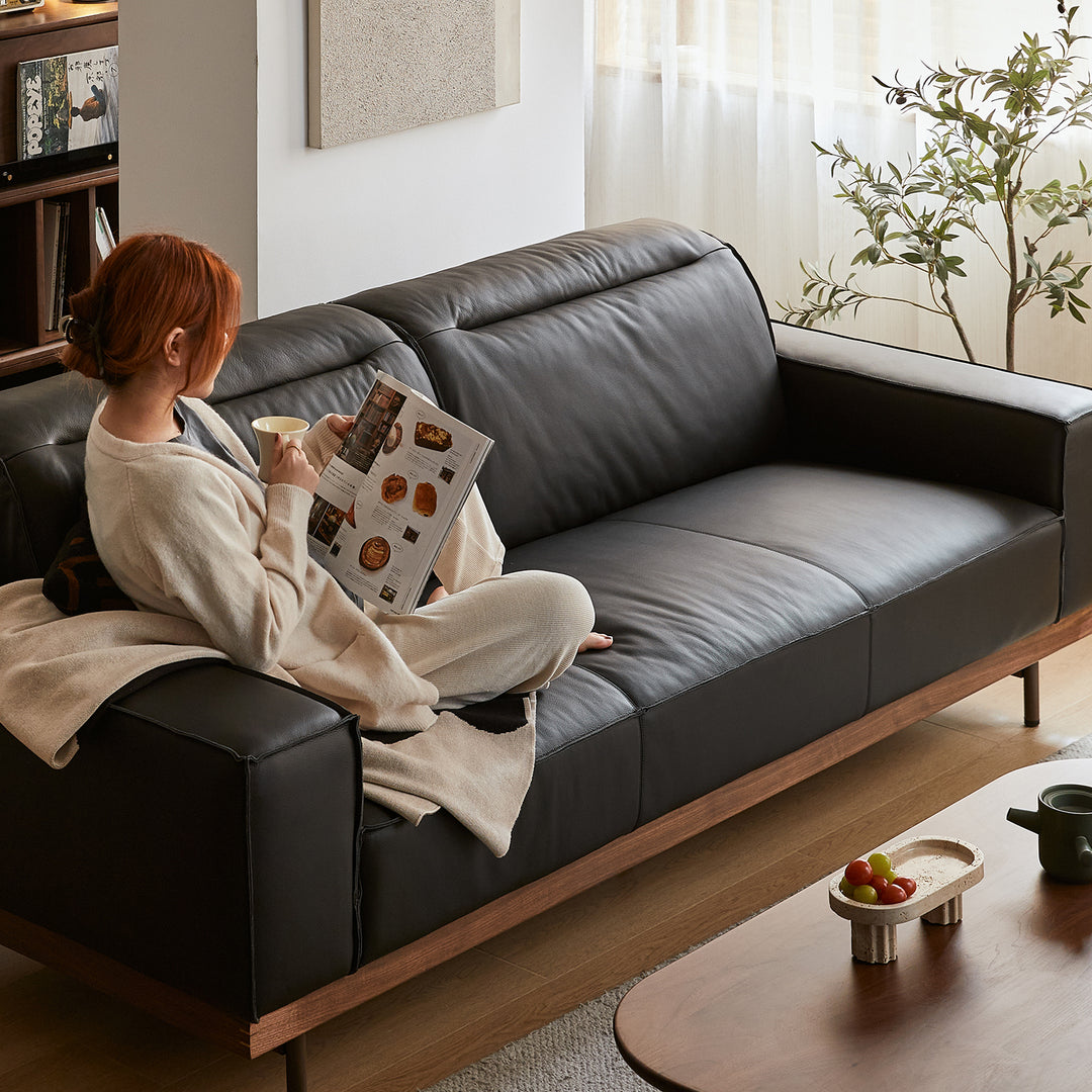 Japandi genuine leather 3 seater sofa river primary product view.