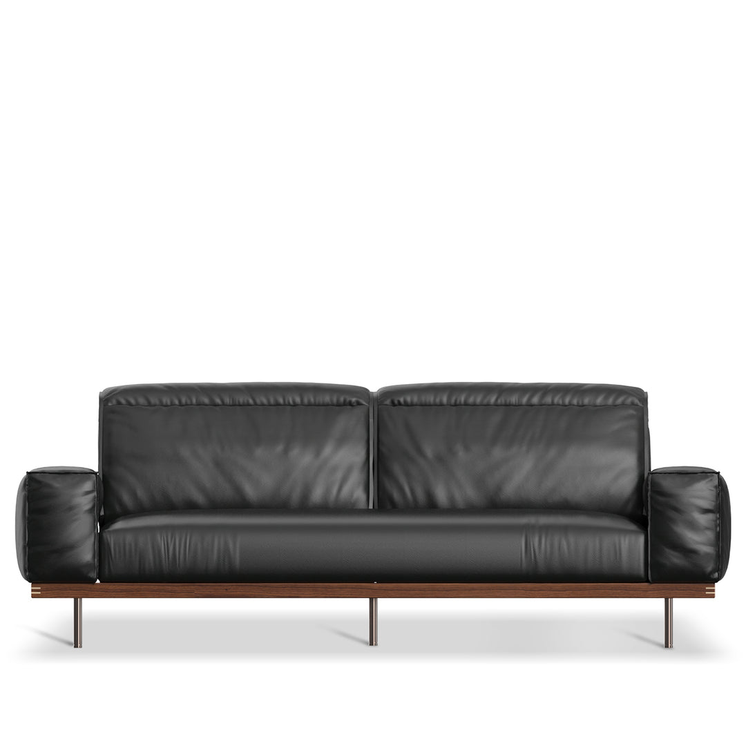 Japandi genuine leather 3 seater sofa river in white background.