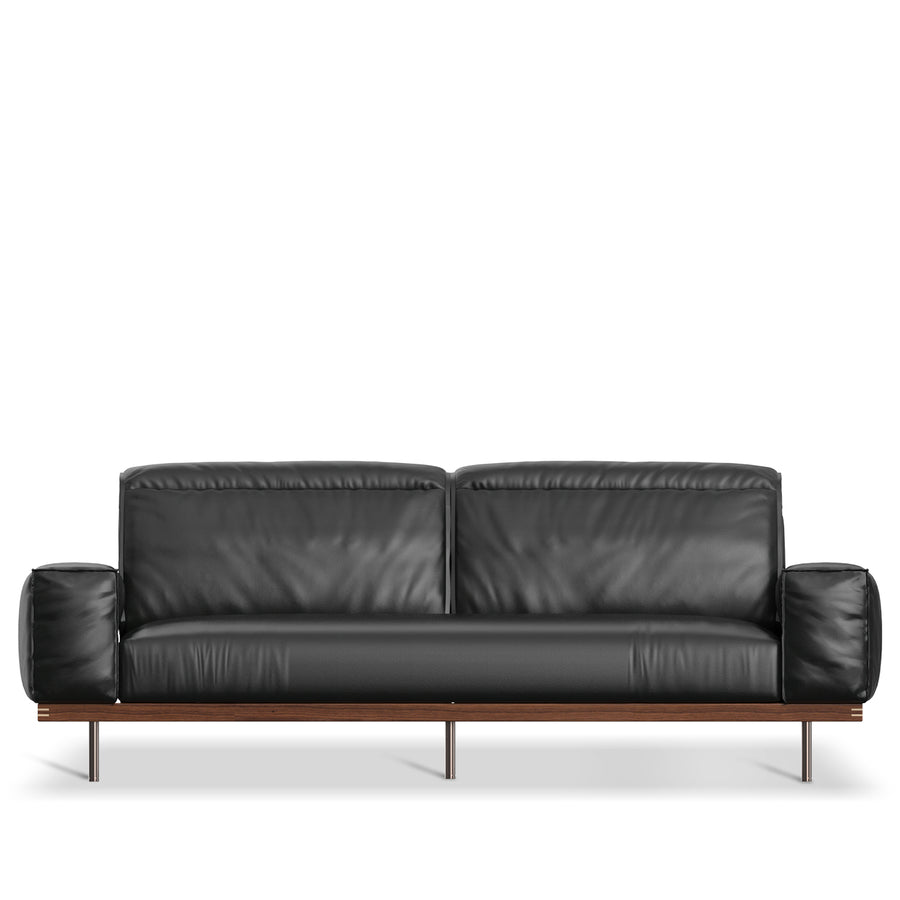 Japandi genuine leather 3 seater sofa river in white background.