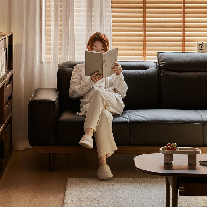 Japandi genuine leather l shape sofa 3+l  river primary product view.