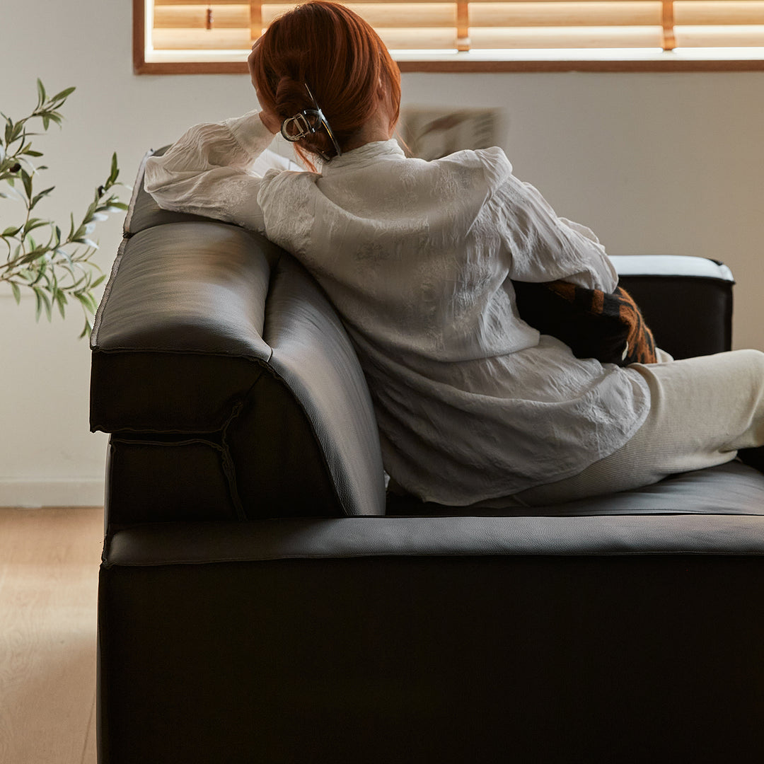 Japandi genuine leather l shape sofa 3+l  river material variants.