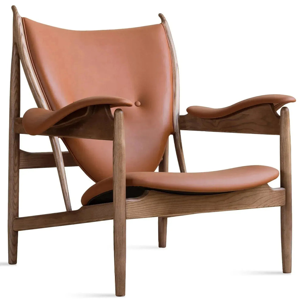 Japandi leather 1 seater sofa chieftain in white background.