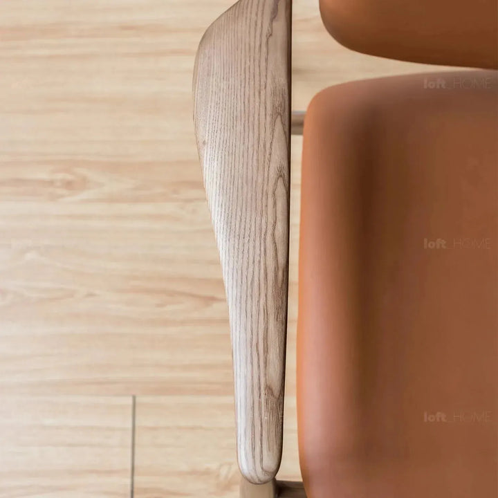 Japandi leather 1 seater sofa france in close up details.