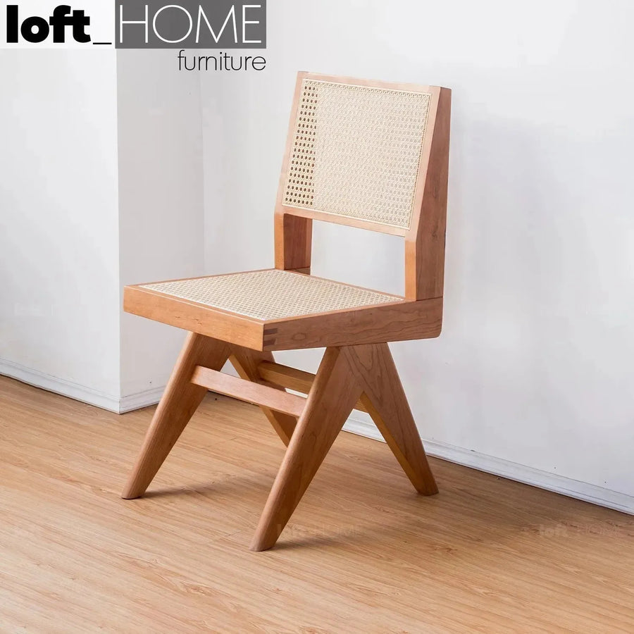 Scandinavian rattan dining chair jeanneret primary product view.
