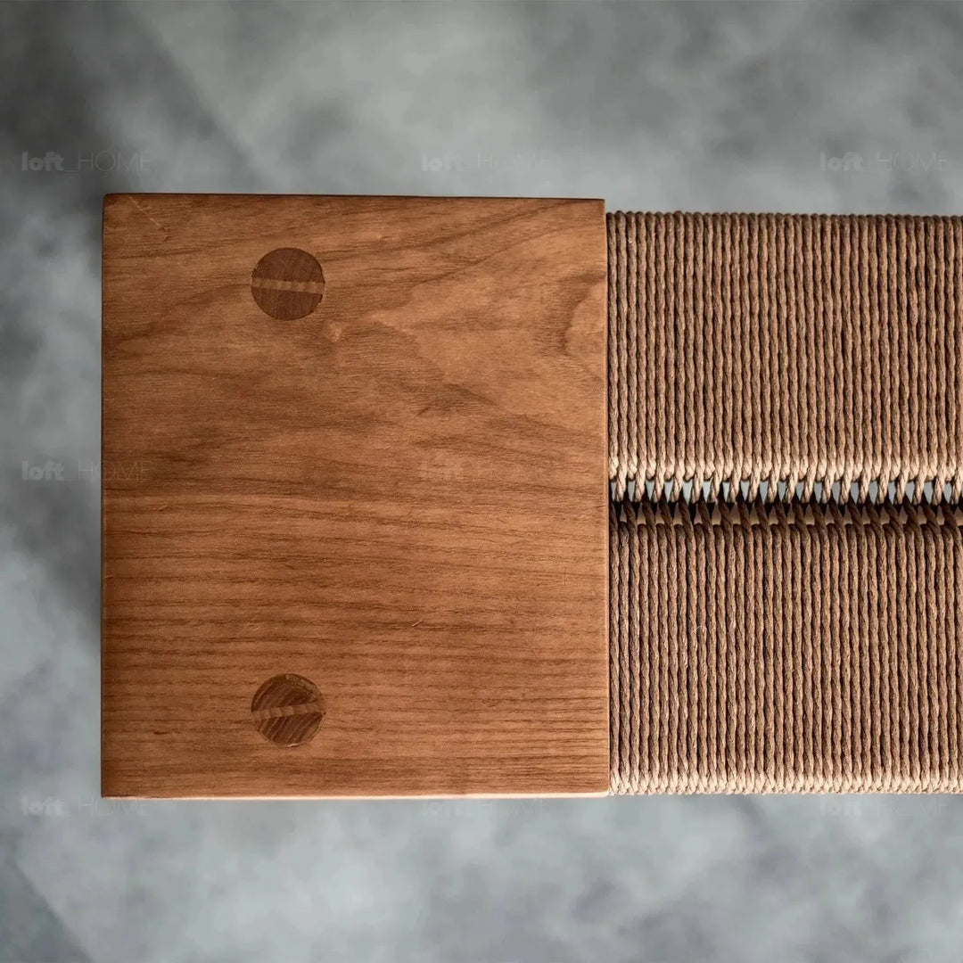 Japandi wood woven rope dining bench woven detail 1.