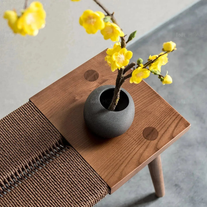 Japandi wood woven rope dining bench woven detail 2.