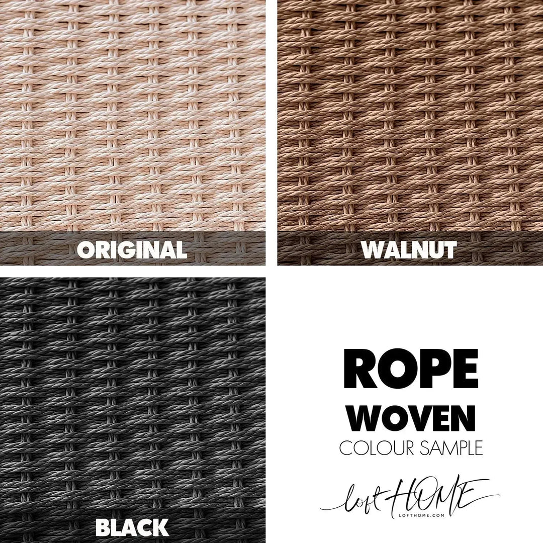 Japandi wood woven rope dining bench woven material variants.