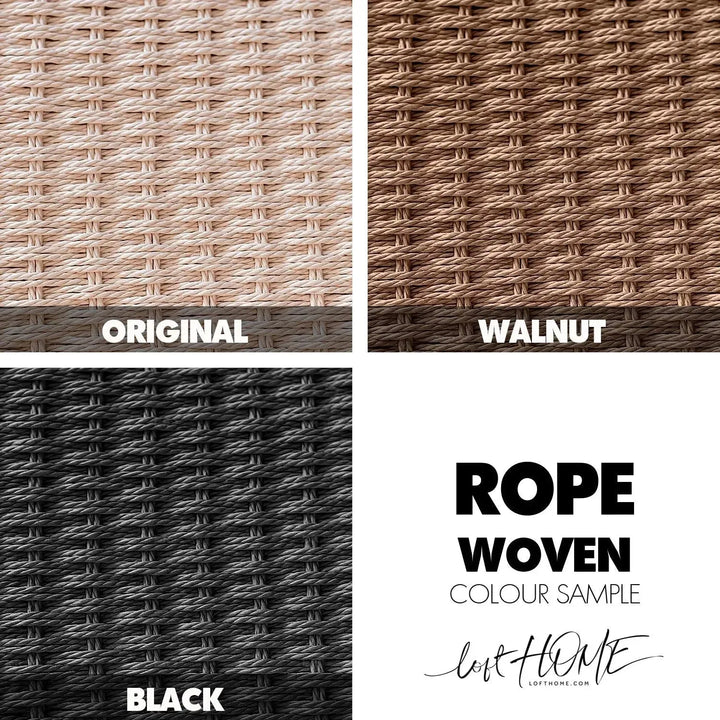 Japandi wood woven rope dining bench woven material variants.