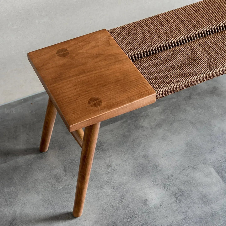 Japandi wood woven rope dining bench woven detail 3.