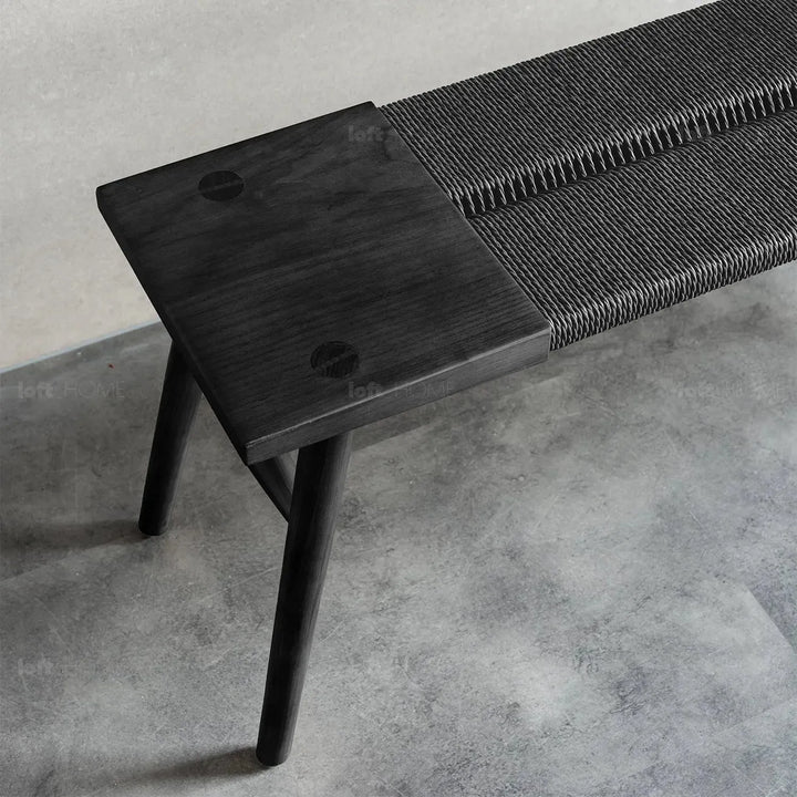 Japandi wood woven rope dining bench woven detail 12.