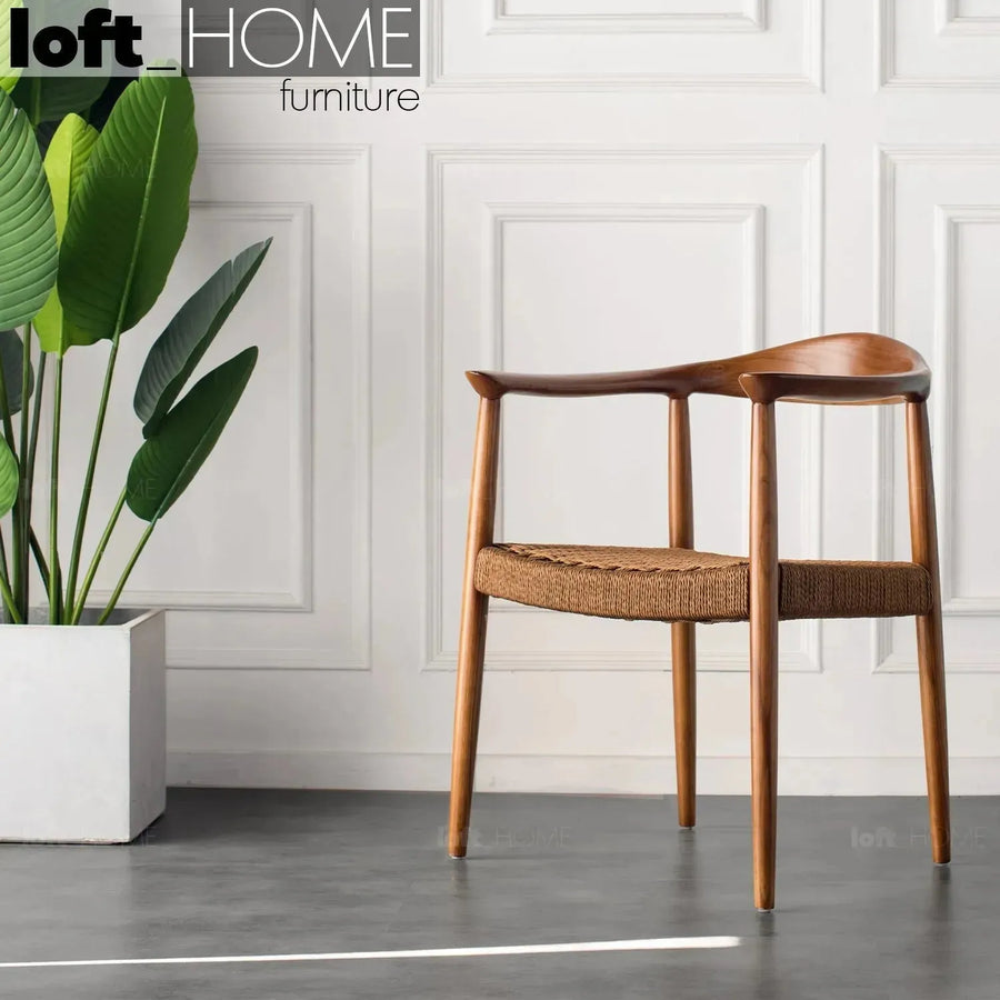 Japandi wood woven rope dining chair kennedy primary product view.