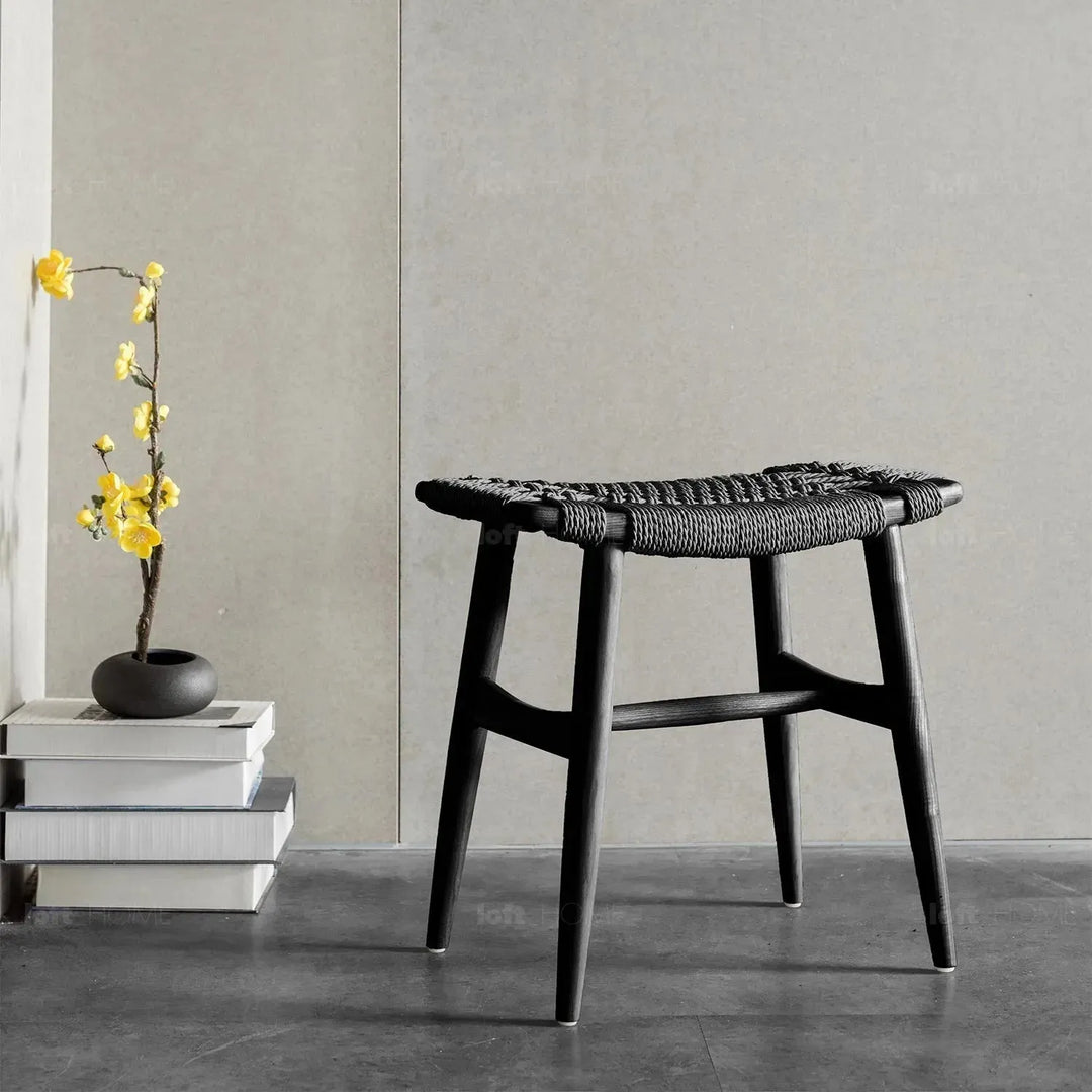 Japandi wood woven rope dining stool woven detail 6.
