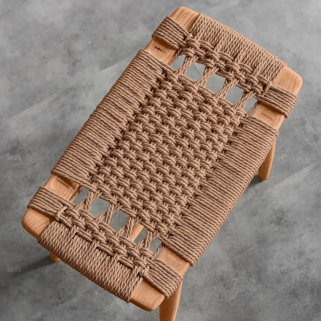 Japandi wood woven rope dining stool woven detail 3.