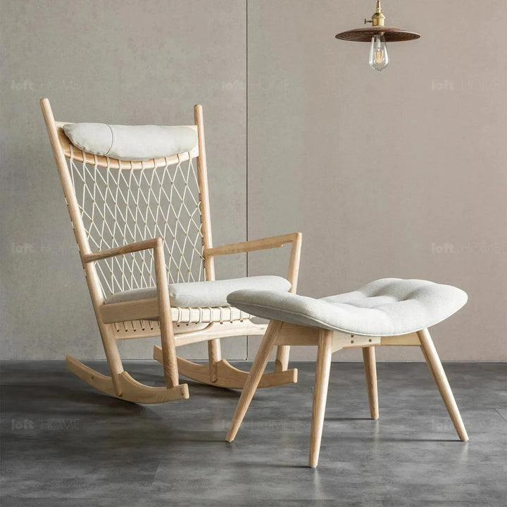 Japandi rope woven rocking chair hans wegner in real life style.