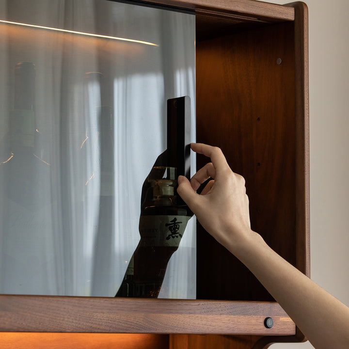 Japandi walnut wood storage side cabinet with dining table harmon with context.