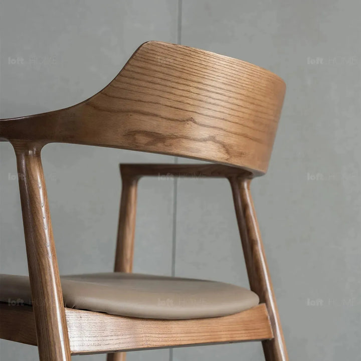 Japandi wood dining chair hiroshima in panoramic view.