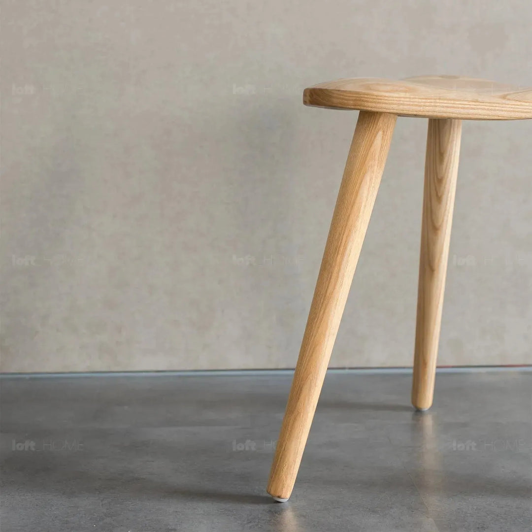 Japandi wood dining stool ride in still life.