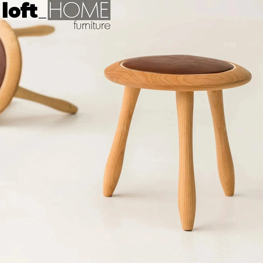 Japandi wood round stool 2pcs set petite primary product view.