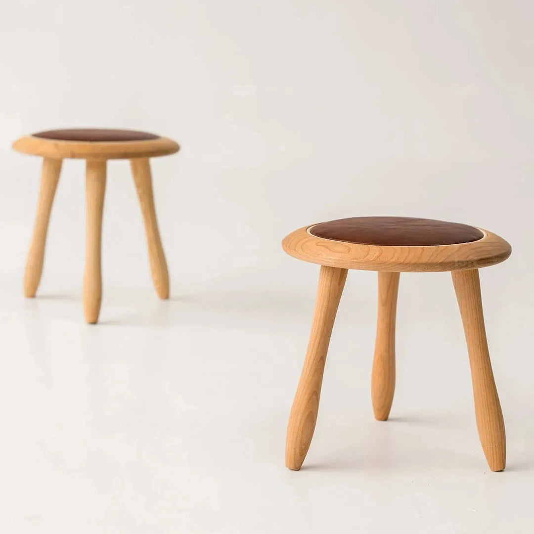 Japandi wood round stool 2pcs set petite color swatches.