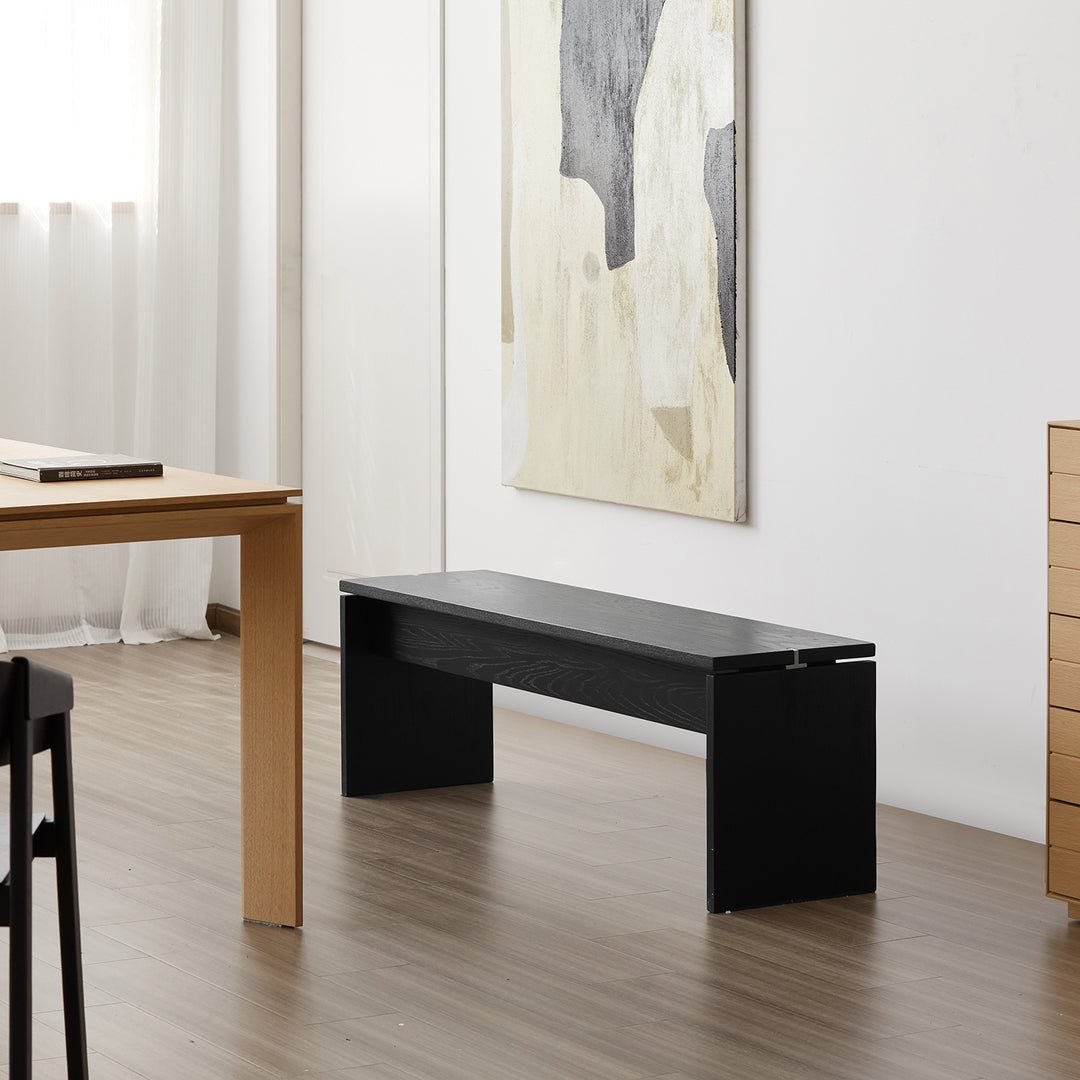 Minimalist ash wood dining bench black oslo color swatches.
