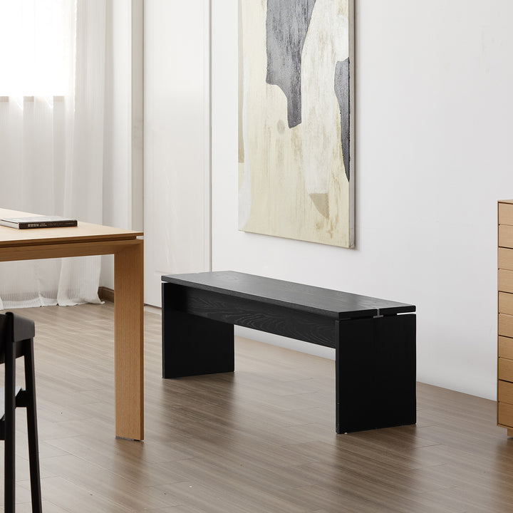 Minimalist ash wood dining bench black oslo color swatches.
