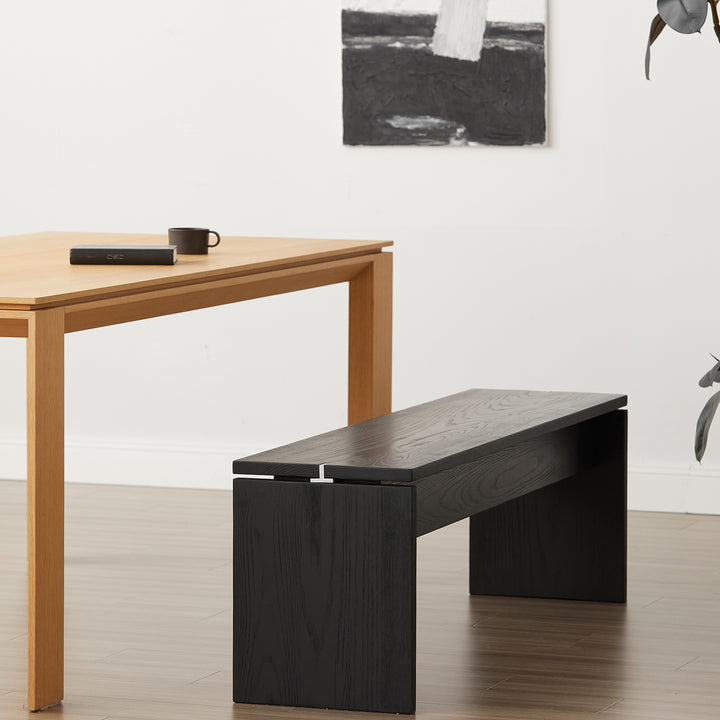 Minimalist ash wood dining bench black oslo material variants.