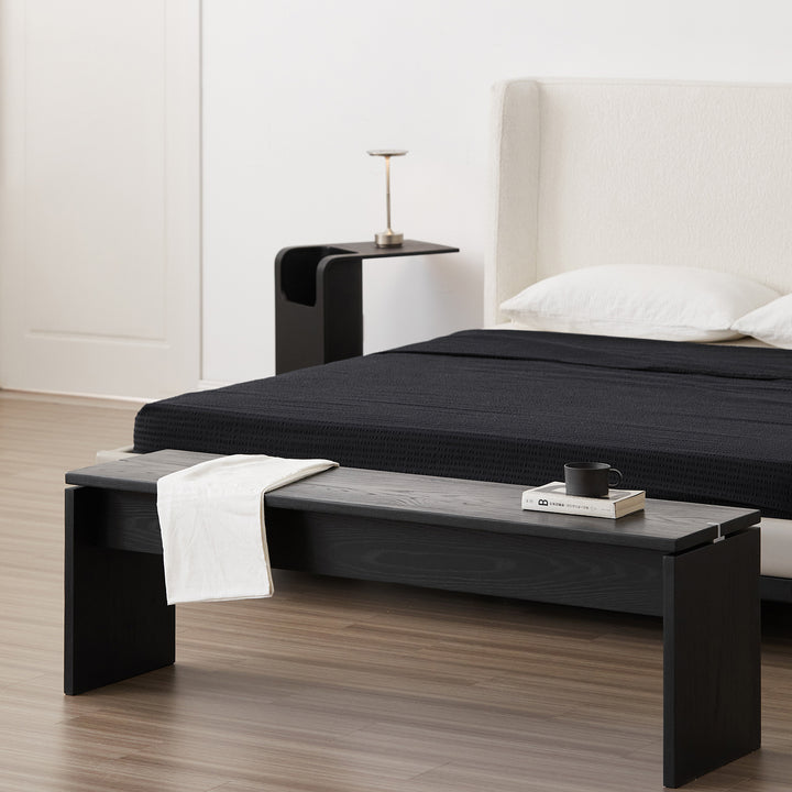 Minimalist ash wood dining bench black oslo with context.