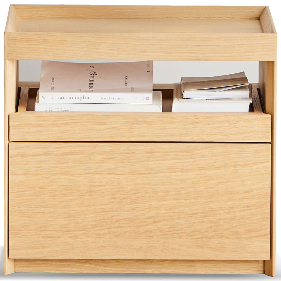 Minimalist ash wood veneer side table charl in white background.