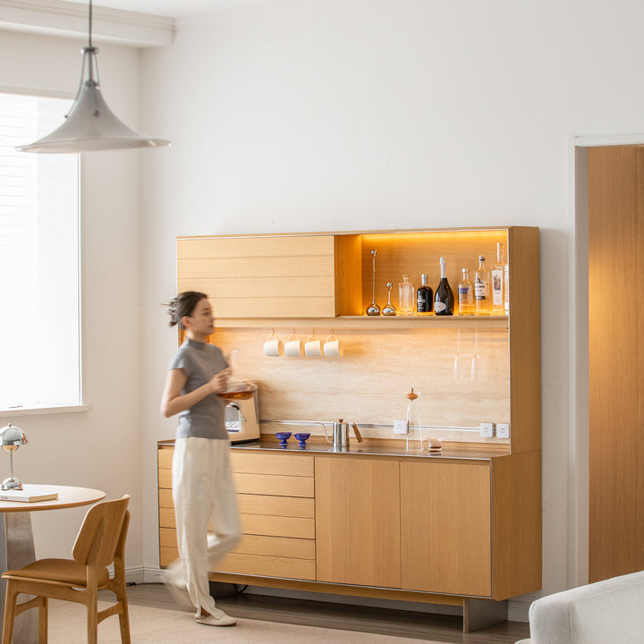 Minimalist ash wood veneer kitchen cabinet less primary product view.