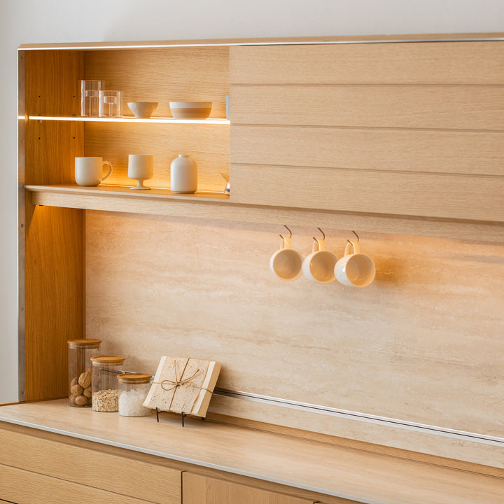 Minimalist ash wood veneer kitchen cabinet less detail 1.