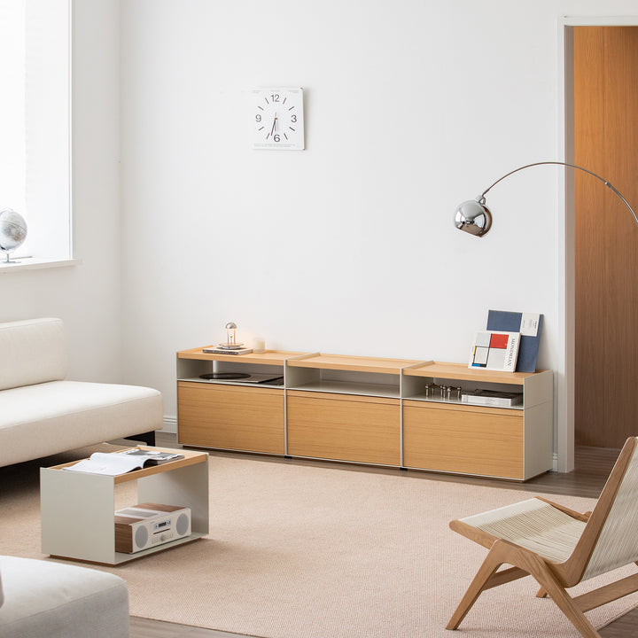 Minimalist ash wood veneer modular cabinet aesop with context.