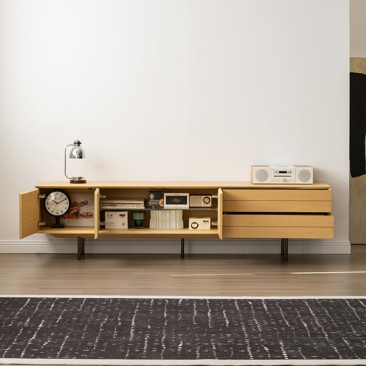 Minimalist ash wood veneer tv console colin in details.