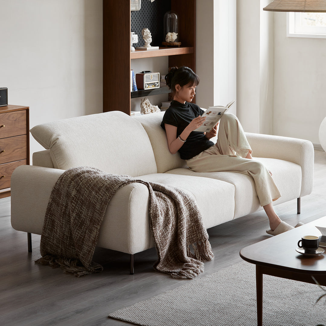 Minimalist chenille velvet fabric 2 seater sofa drift primary product view.