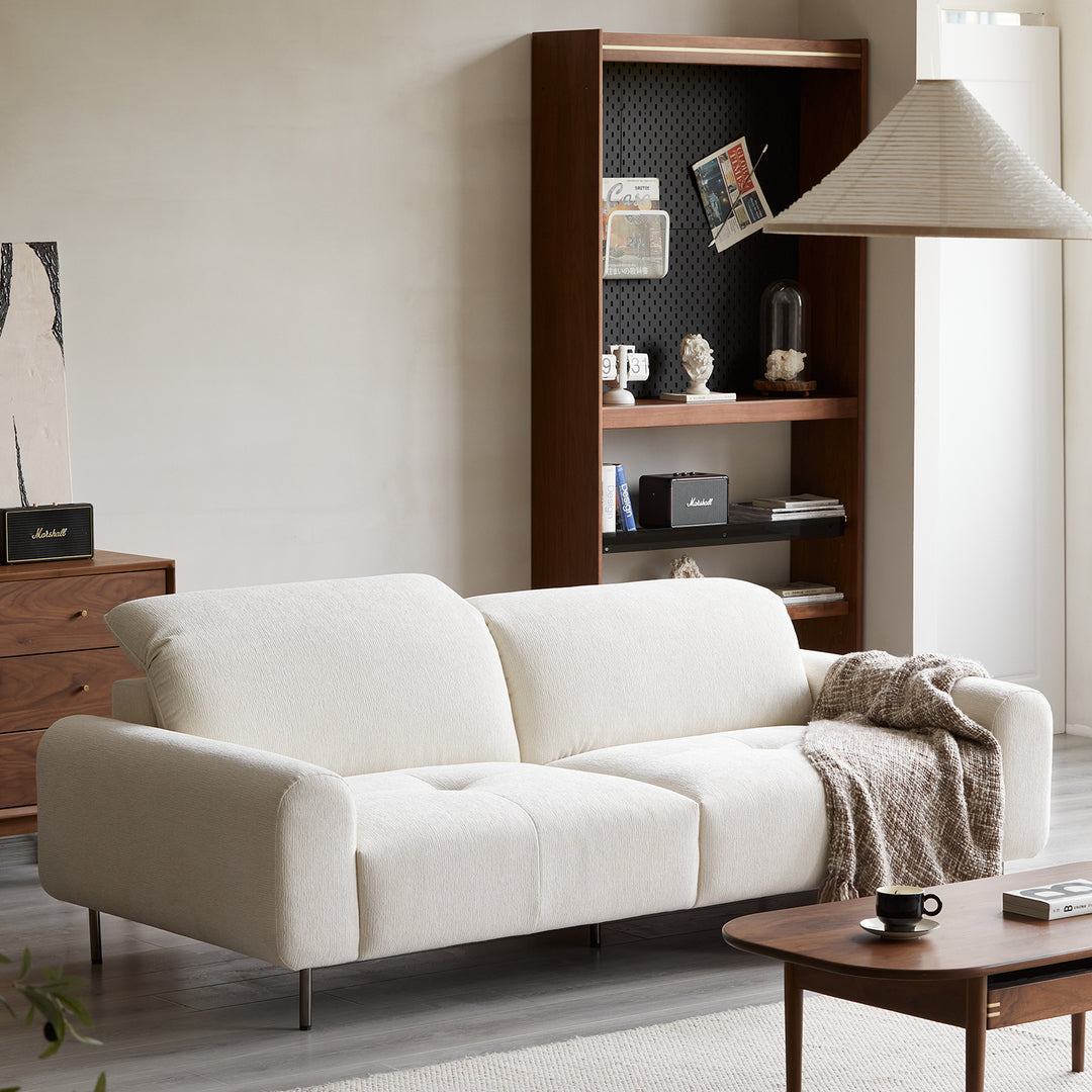 Minimalist chenille velvet fabric 2 seater sofa drift with context.