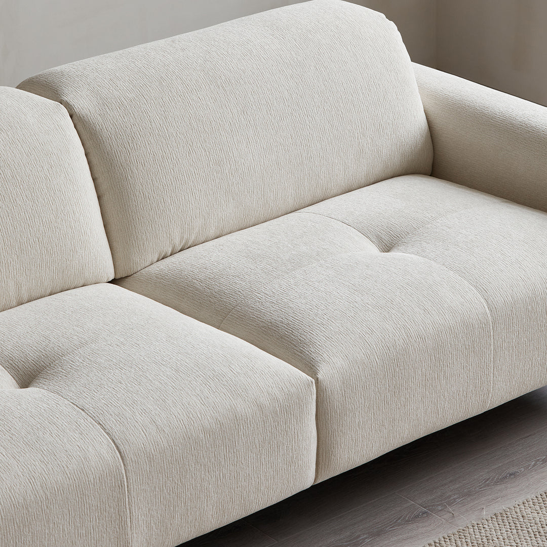 Minimalist chenille velvet fabric 2 seater sofa drift in still life.