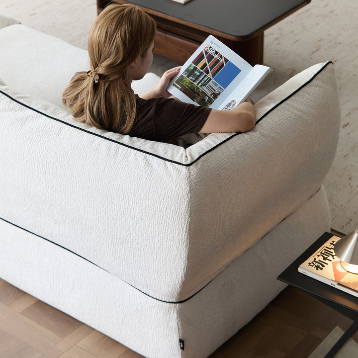 Minimalist chenille velvet fabric 4 seater sofa cloud in details.