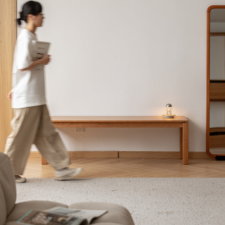 Minimalist cherry wood dining bench coastal primary product view.